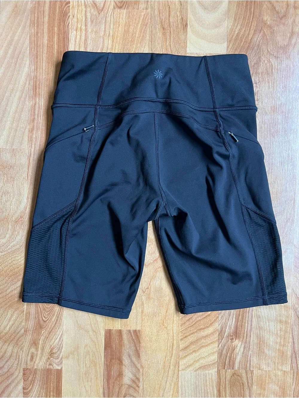 Athleta Black High-Rise Bike Shorts with Zip Pockets